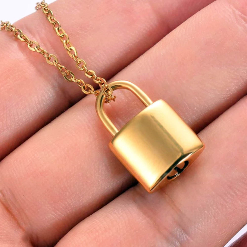 Stainless Steel Padlock Cremation Necklace.