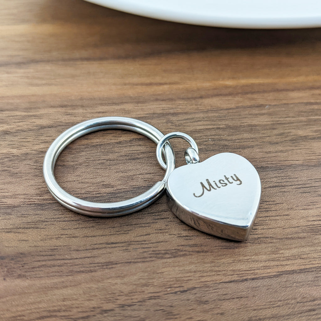 Personalized Memorial Cremation Heart Keychain.