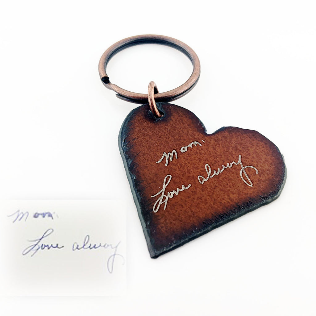 Actual Handwriting Rustic Heart Keychain.
