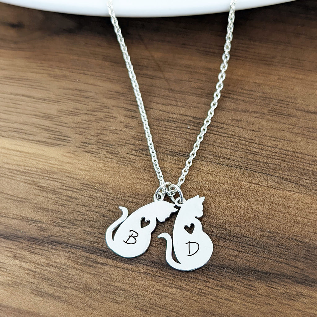 Cat Mom Initial Necklace.