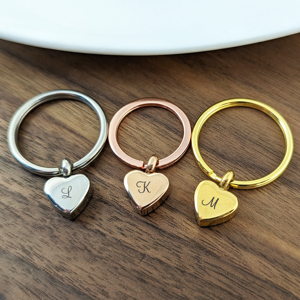 Initial Cremation Heart Keychain.